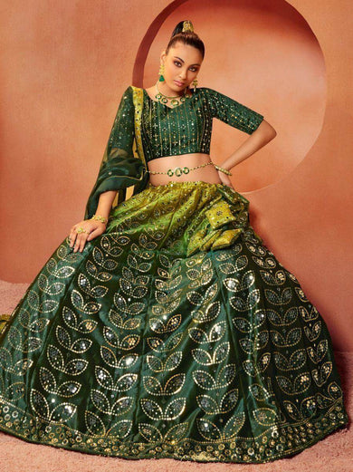 Amazing Green Sequins Embroidered Velvet Lehenga Choli